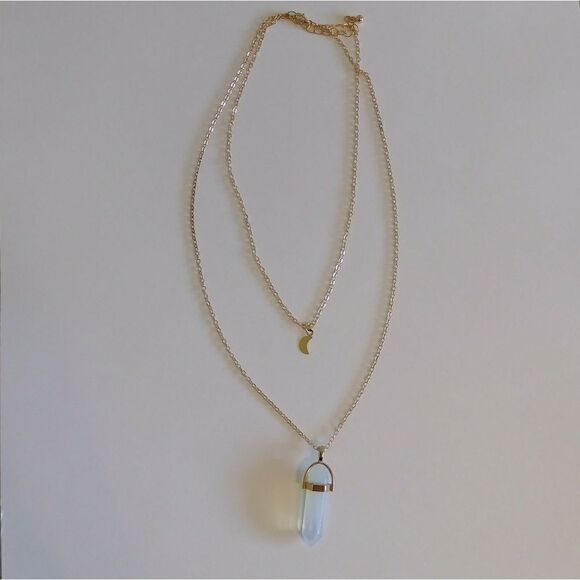 Gold Layered Necklace with Moon and Crystal - Picture 2 of 4
